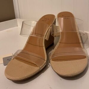 A New Day Beige Wedge Sandals with Clear Straps
